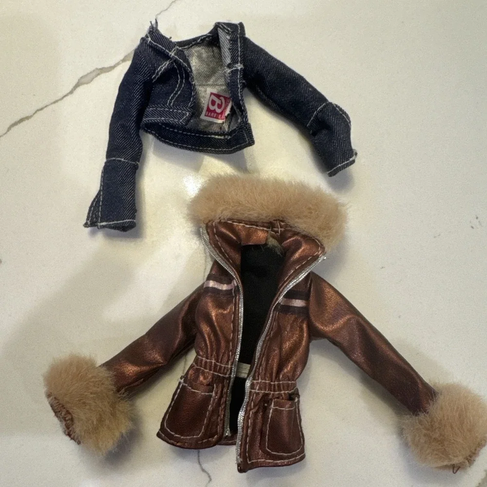 Barbie My Scene Kennedy   Bronze Fur Trim Jacket/ And Denim Jacket / Lot Of 2